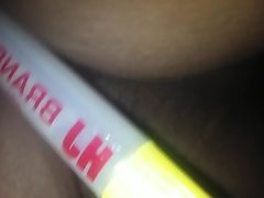 Horny ebony fucks glue stick